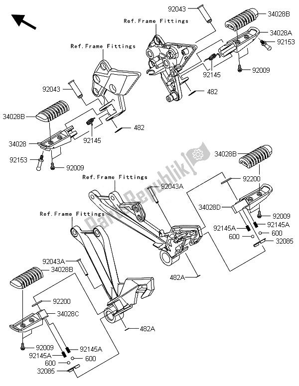 All parts for the Footrests of the Kawasaki ZX 1000 SX 2014