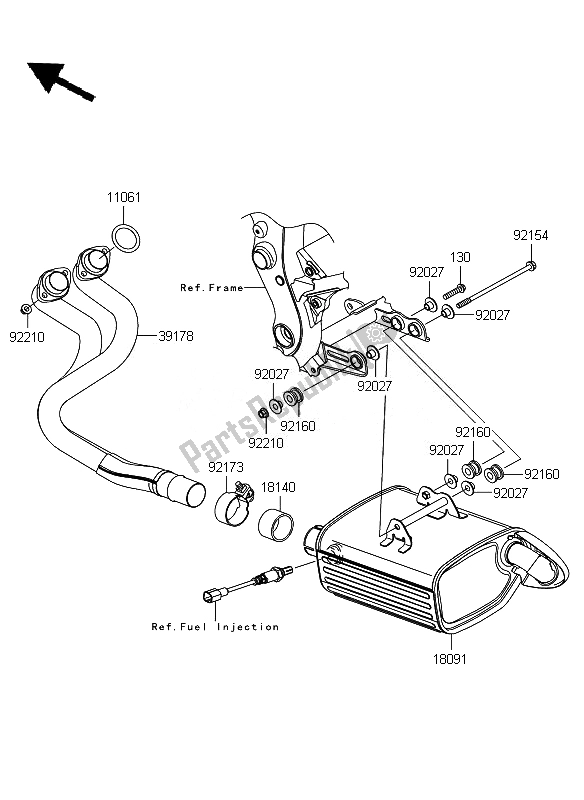 Alle onderdelen voor de Geluiddemper van de Kawasaki ER 6F ABS 650 2011