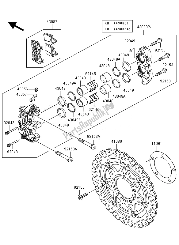 Tutte le parti per il Freno Anteriore del Kawasaki Ninja ZX 6R 600 2010