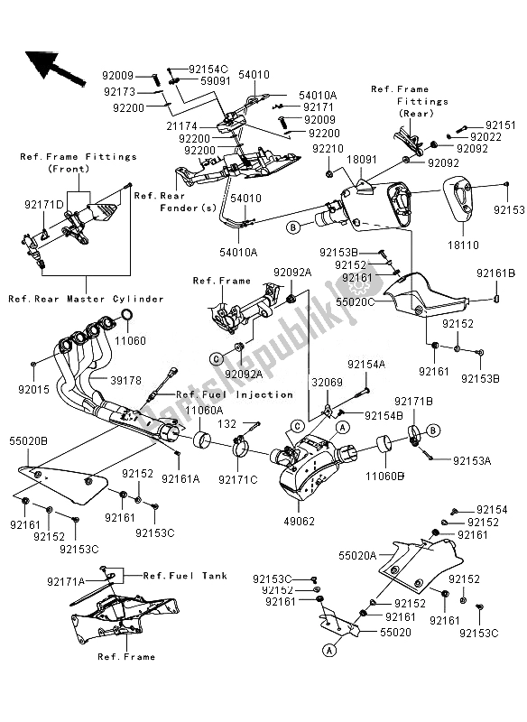 All parts for the Muffler of the Kawasaki Ninja ZX 6R 600 2011