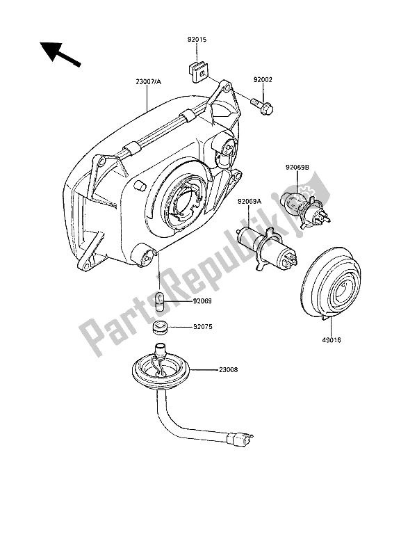 All parts for the Headlight(s) of the Kawasaki GPZ 600R 1987