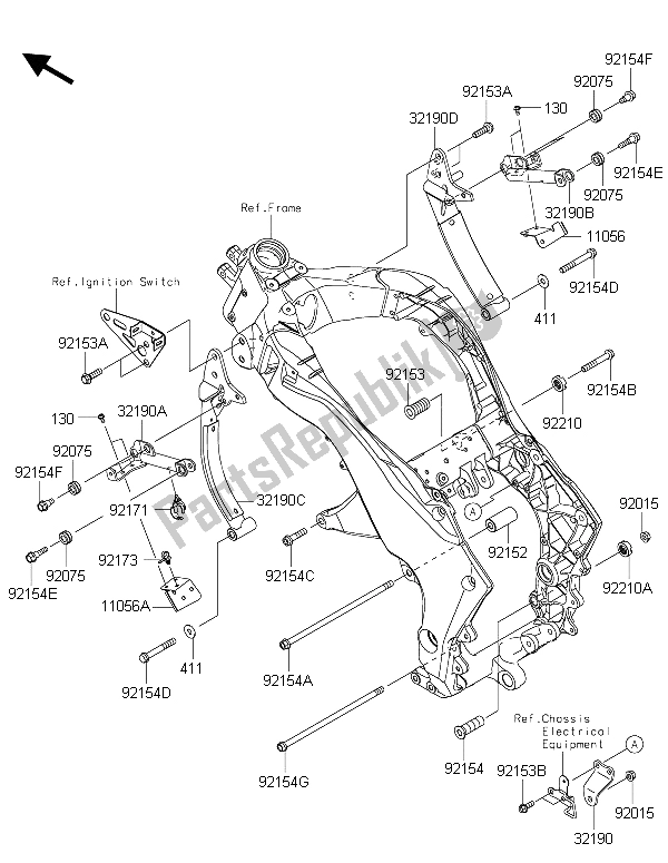 Alle onderdelen voor de Motorsteun van de Kawasaki Z 1000 SX 2015