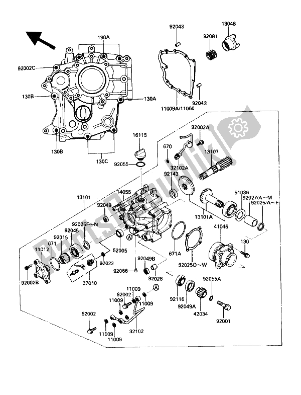 All parts for the Front Bevel Gear of the Kawasaki ZG 1200 B1 1990