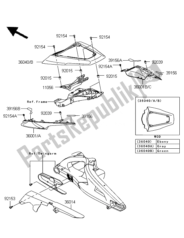 Todas as partes de Tampas Laterais E Tampa Da Corrente do Kawasaki Ninja ZX 10R ABS 1000 2011