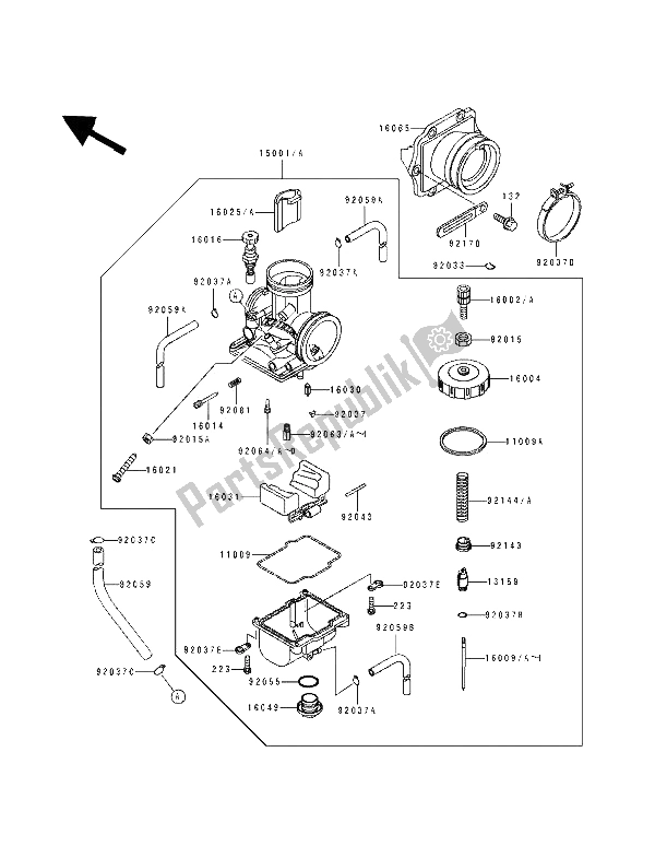 Todas as partes de Carburador do Kawasaki KX 500 1991