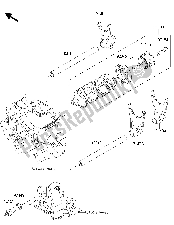 All parts for the Gear Change Drum & Shift Fork(s) of the Kawasaki Z 1000 2015