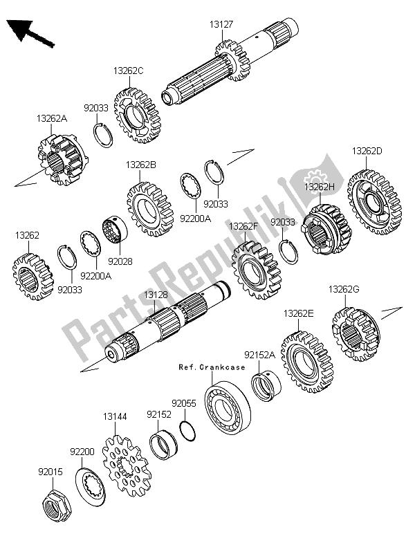 All parts for the Transmission of the Kawasaki KX 450F 2012