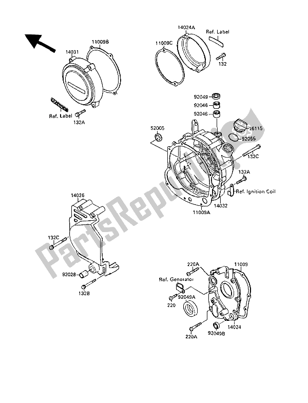 All parts for the Engine Cover(s) of the Kawasaki GPZ 600R 1989