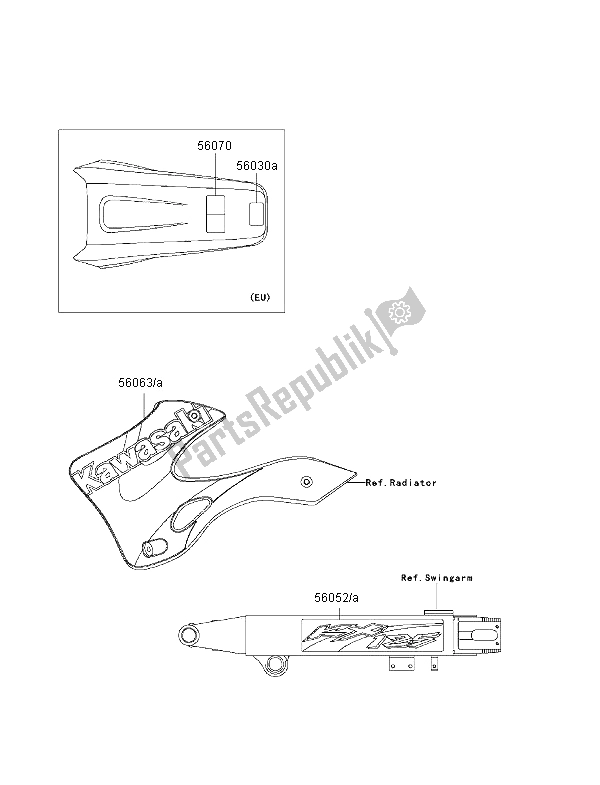 All parts for the Labels of the Kawasaki KX 125 2001