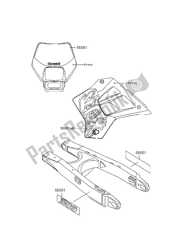 Alle onderdelen voor de Stickers van de Kawasaki KDX 200 1997