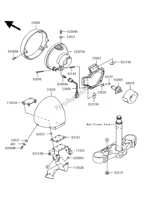 All parts for the Headlight of the Kawasaki VN 1600 Mean Streak 2007