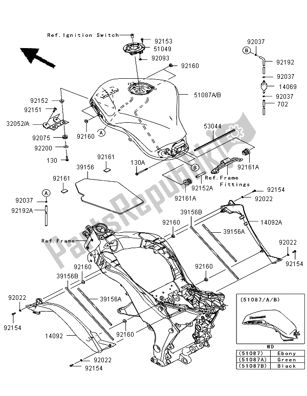 Alle onderdelen voor de Benzinetank van de Kawasaki Z 1000 SX ABS 2012