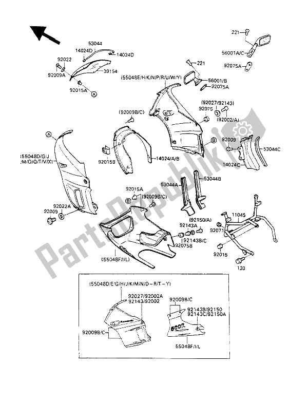 All parts for the Cowling of the Kawasaki GPX 600R 1990