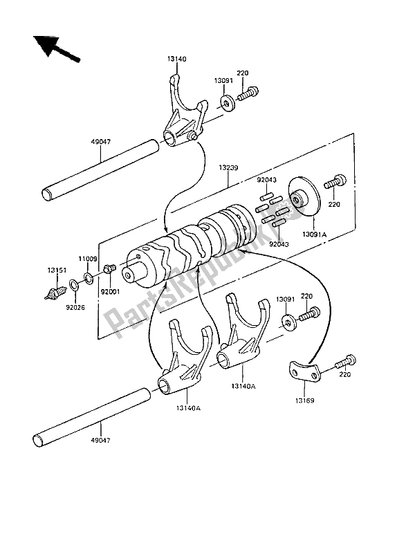 Tutte le parti per il Tamburo Cambio E Forcella / E Cambio del Kawasaki GPZ 305 Belt Drive 1986