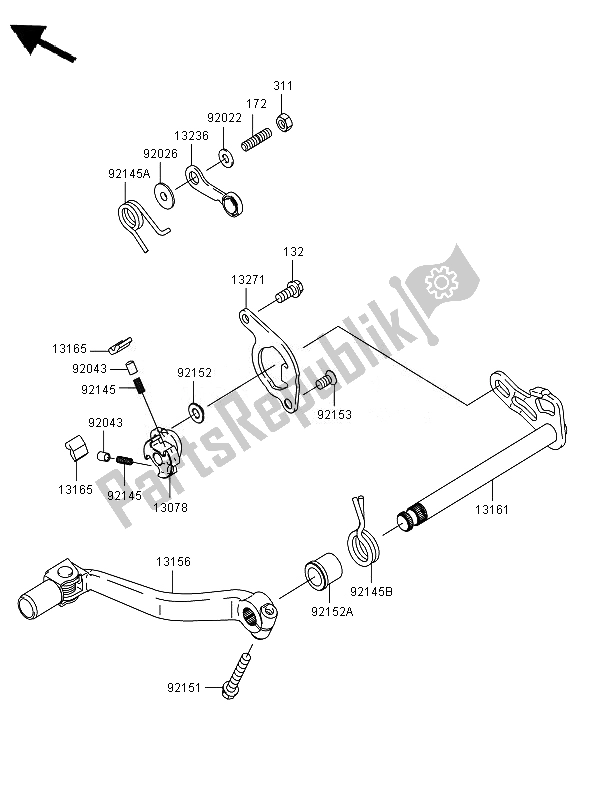 All parts for the Gear Change Mechanism of the Kawasaki KX 450F 2007
