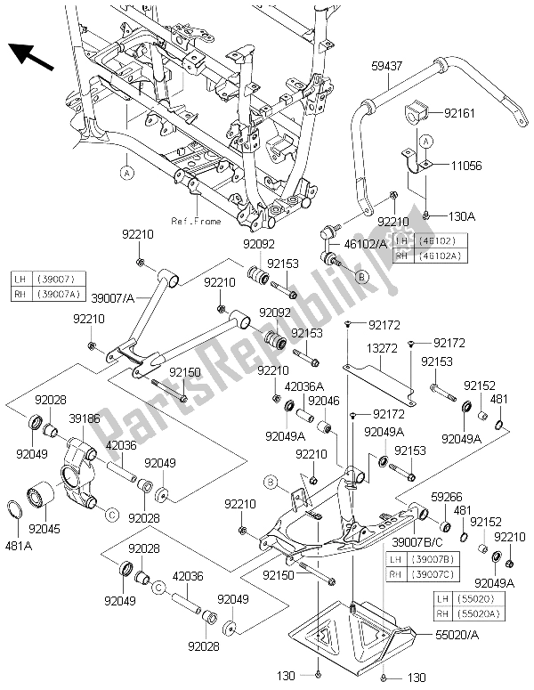 All parts for the Rear Suspension of the Kawasaki Brute Force 750 4X4I EPS HFF 2015