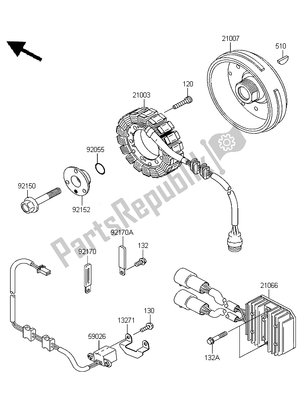 Tutte le parti per il Generatore del Kawasaki KFX 700 KSV 700B7F 2007