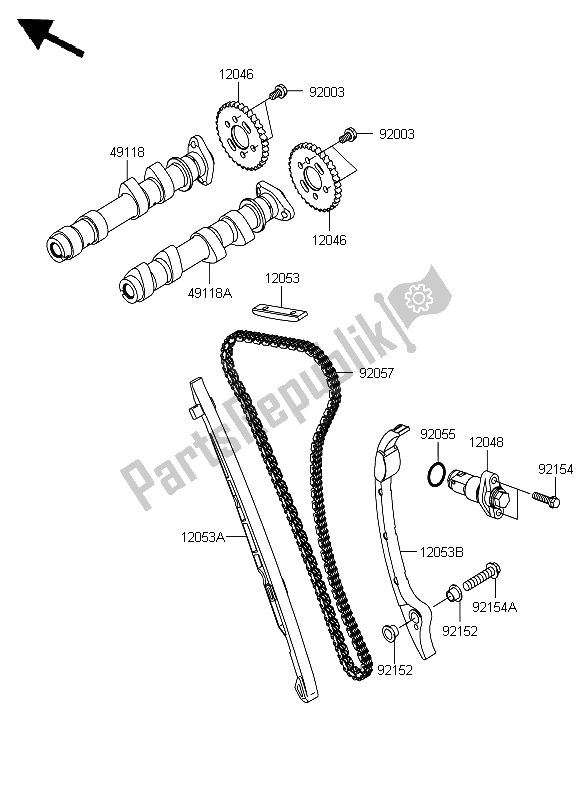 Toutes les pièces pour le Arbre à Cames Et Tendeur du Kawasaki ER 6F 650 2012