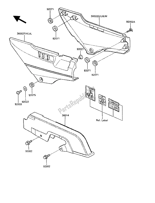 Todas las partes para Cubiertas Laterales Y Cubierta De Cadena de Kawasaki GPZ 1000 RX 1988