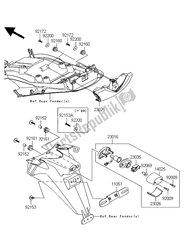 Toutes les pièces pour le Feu Arrière du Kawasaki ZZR 1400 ABS 2008