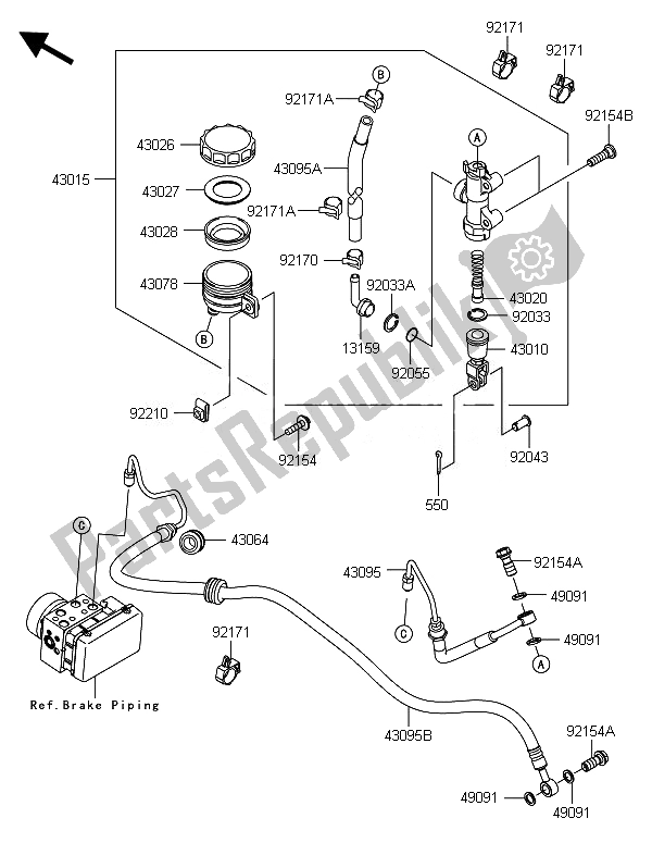 All parts for the Rear Master Cylinder of the Kawasaki ER 6F ABS 650 2014
