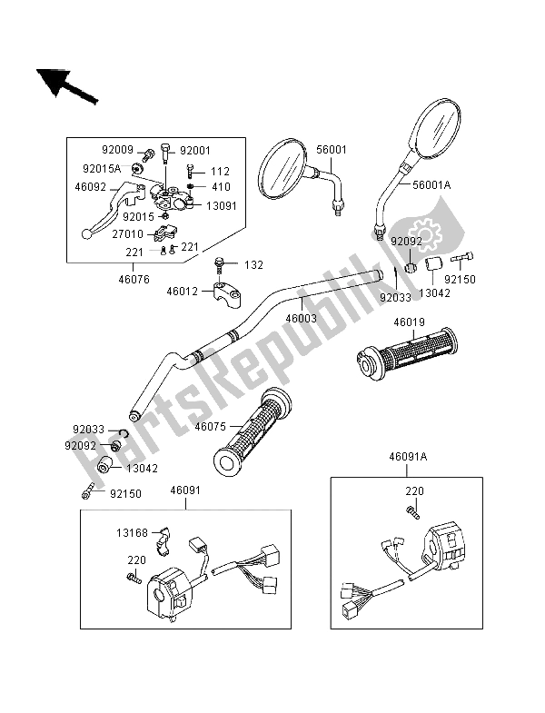 All parts for the Handlebar of the Kawasaki ER 5 500 1997