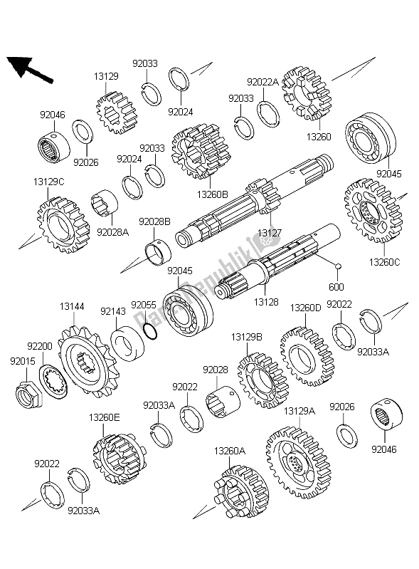 Alle onderdelen voor de Overdragen van de Kawasaki ER 5 500 2004