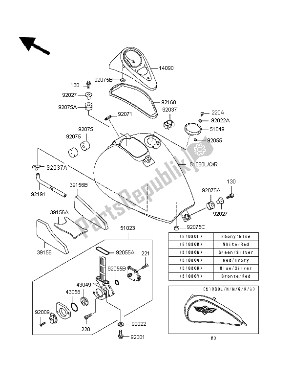 Tutte le parti per il Serbatoio Di Carburante del Kawasaki VN 800 Classic 1997