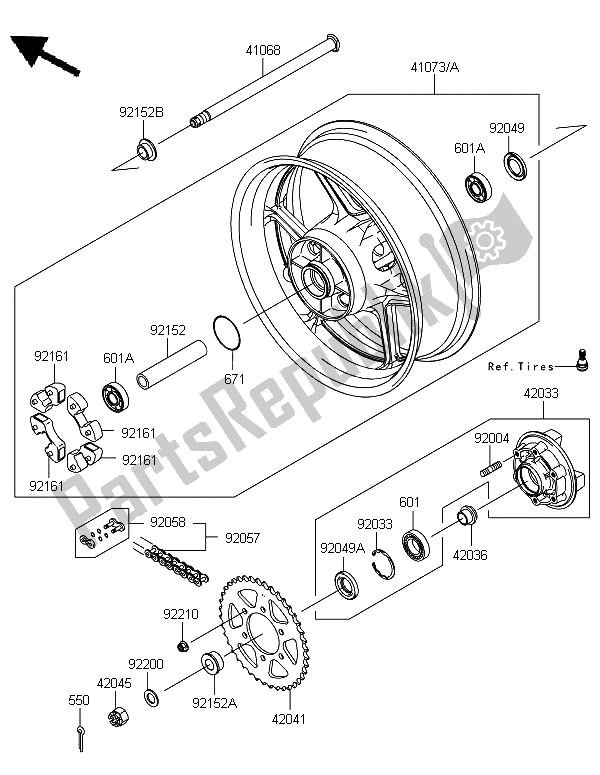 All parts for the Rear Hub of the Kawasaki Versys 1000 2012