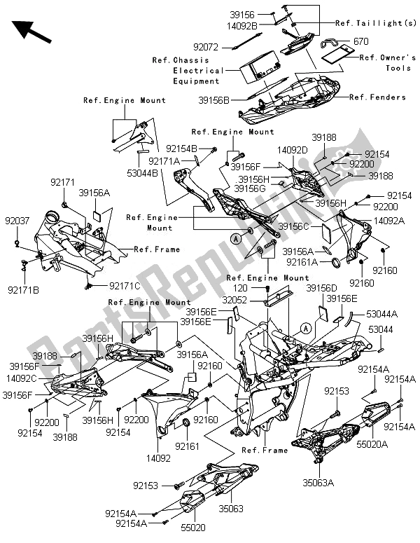 Tutte le parti per il Montaggi Della Struttura del Kawasaki Z 800E Version 2014