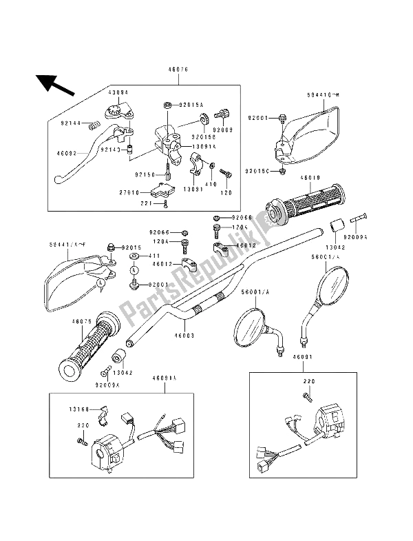 Todas las partes para Manillar de Kawasaki KLE 500 1994