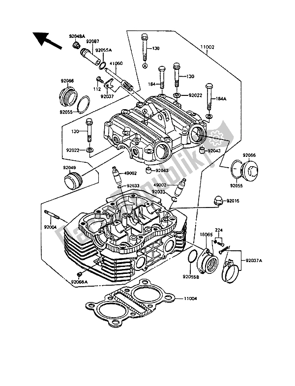 All parts for the Cylinder Head of the Kawasaki GPZ 305 Belt Drive 1989