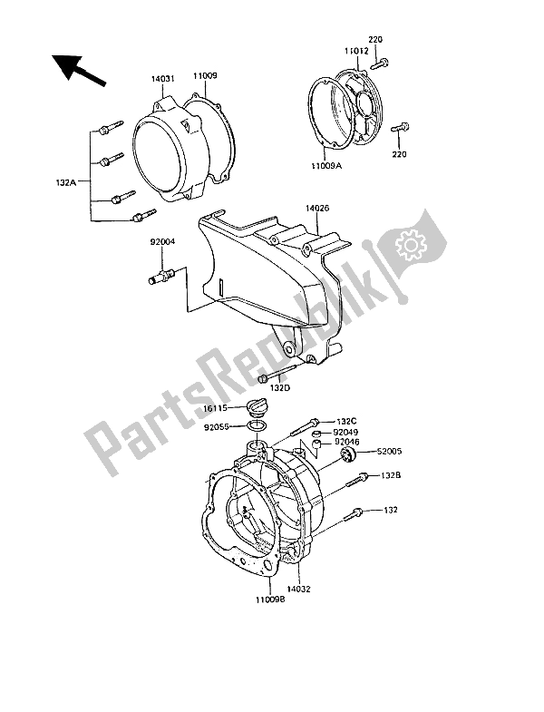 All parts for the Engine Cover(s) of the Kawasaki GPZ 550 1989
