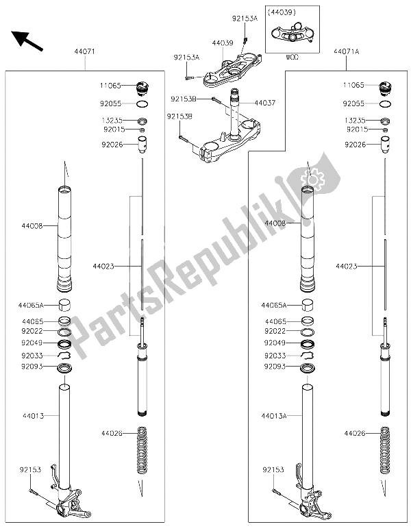 Todas las partes para Tenedor Frontal de Kawasaki Ninja H2R 1000 2015