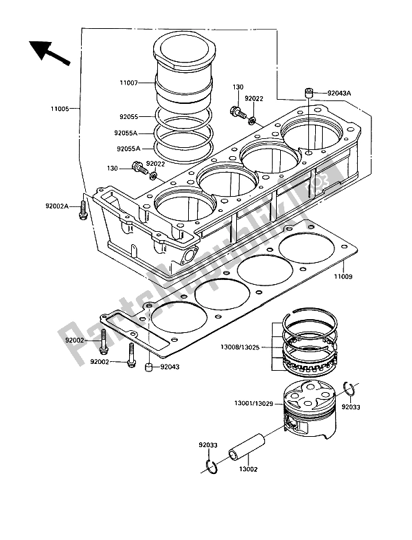 All parts for the Cylinder & Piston(s) of the Kawasaki GPZ 900R 1989