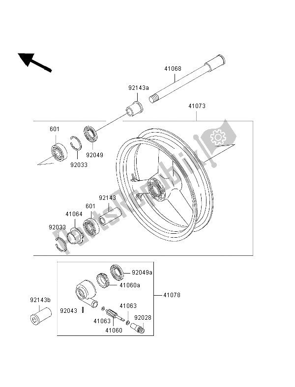 All parts for the Front Hub of the Kawasaki Ninja ZX 7R 750 2002