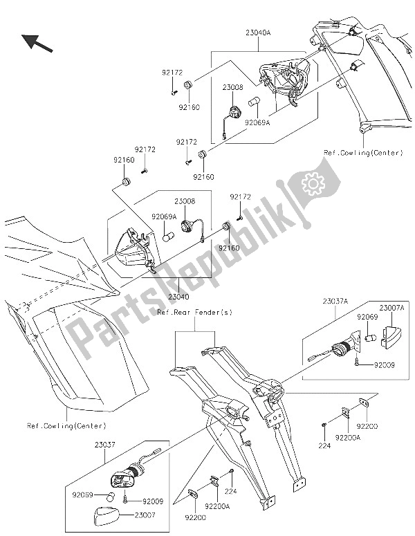 Todas as partes de Sinais De Mudança do Kawasaki Z 1000 SX ABS 2016