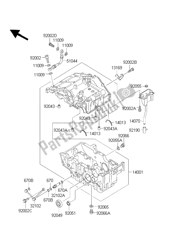 All parts for the Crankcase of the Kawasaki EL 252 2003