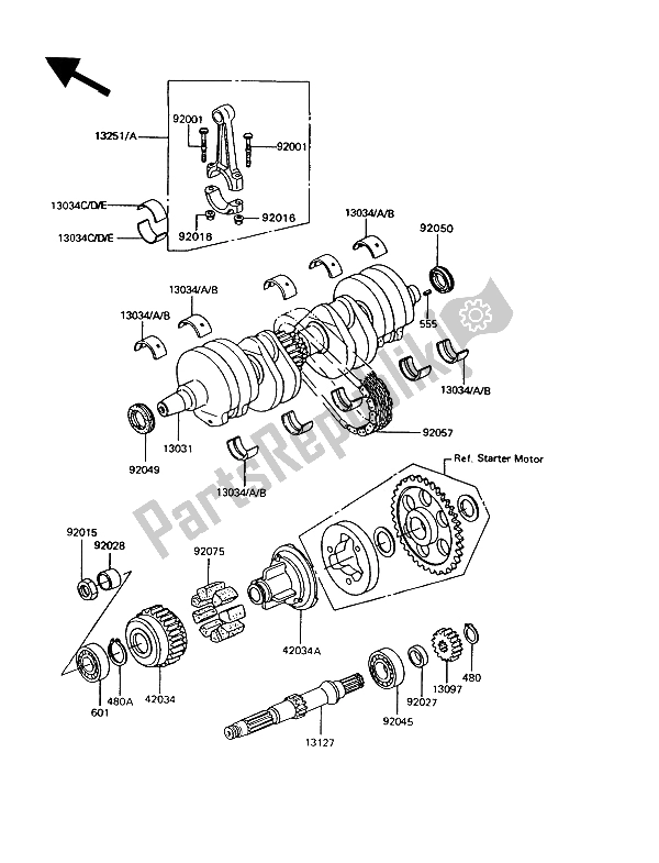 All parts for the Crankshaft of the Kawasaki GT 550 1993