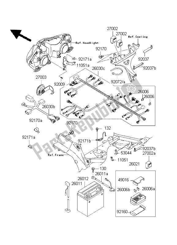 Alle onderdelen voor de Chassis Elektrische Apparatuur van de Kawasaki Ninja ZX 9R 900 2001