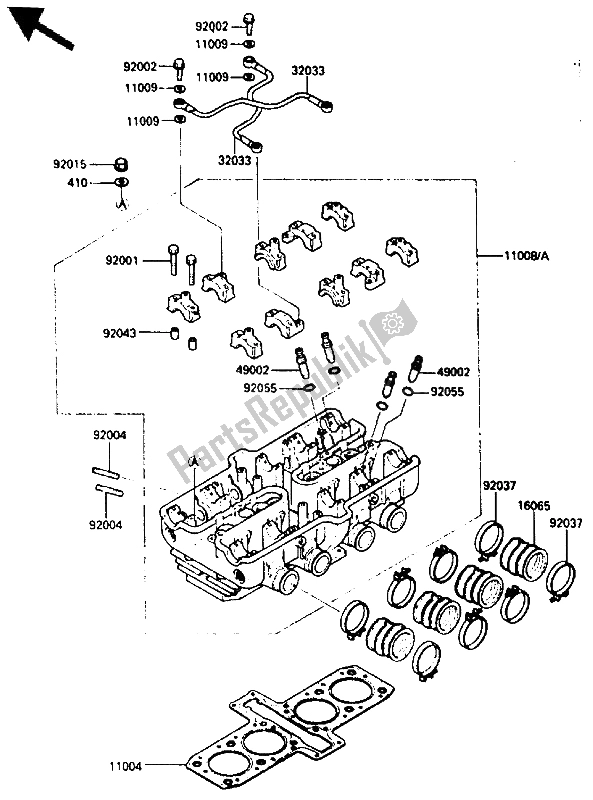 Tutte le parti per il Testata (zx600ae000001 023371) del Kawasaki GPZ 600 1985