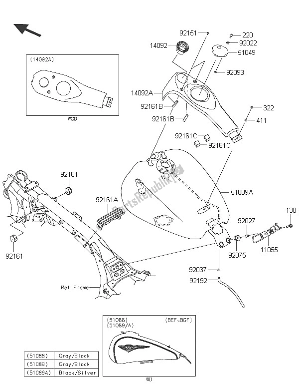 All parts for the Fuel Tank of the Kawasaki Vulcan 1700 Voyager ABS 2016