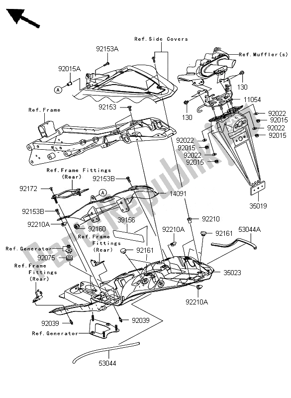 Tutte le parti per il Parafango Posteriore del Kawasaki Ninja ZX 6R 600 2007