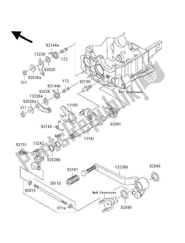 All parts for the Gear Change Mechanism of the Kawasaki ZRX 1200R 2002