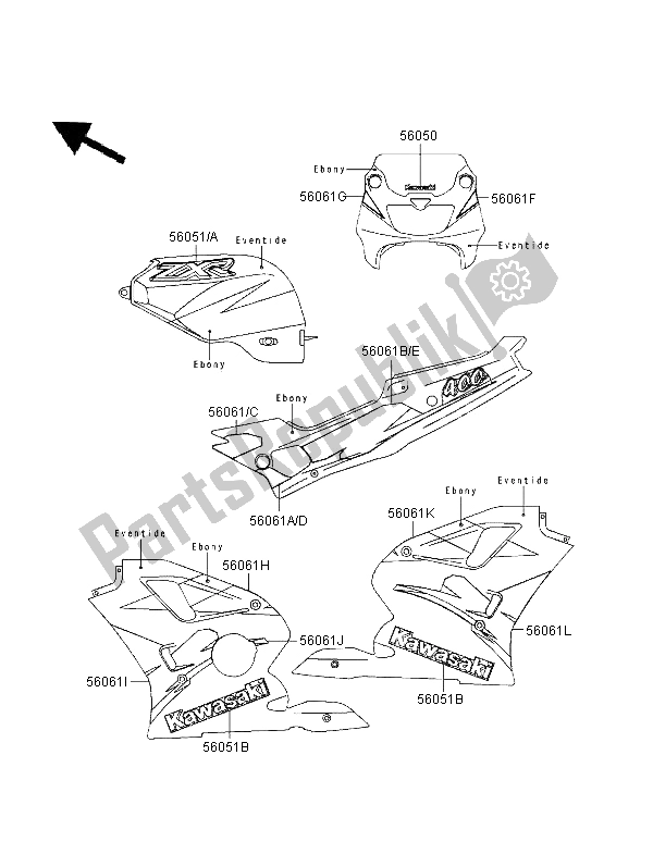 Tutte le parti per il Decalcomanie (ebano-evento) del Kawasaki ZXR 400 1995
