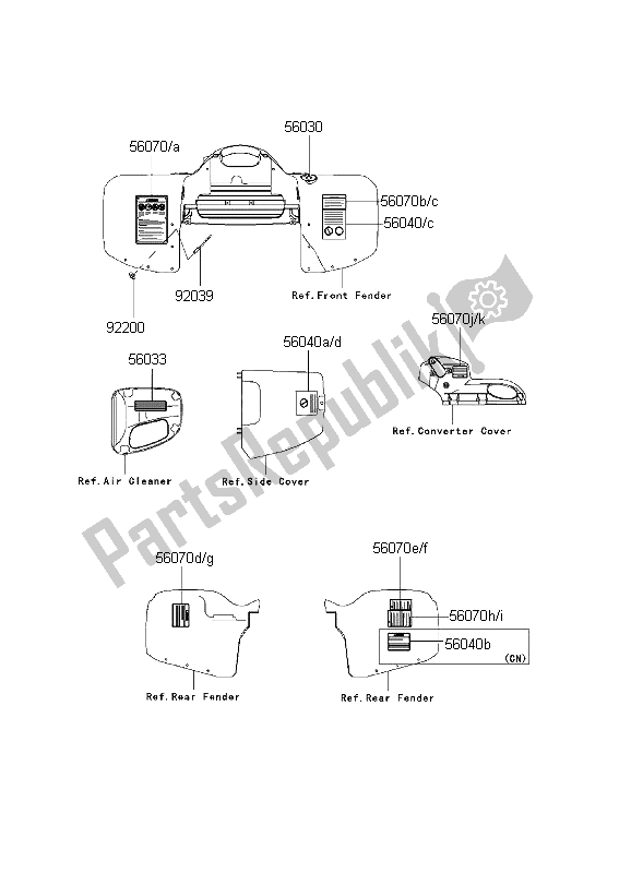 Tutte le parti per il Etichette del Kawasaki KVF 650 Prairie 4X4 2003