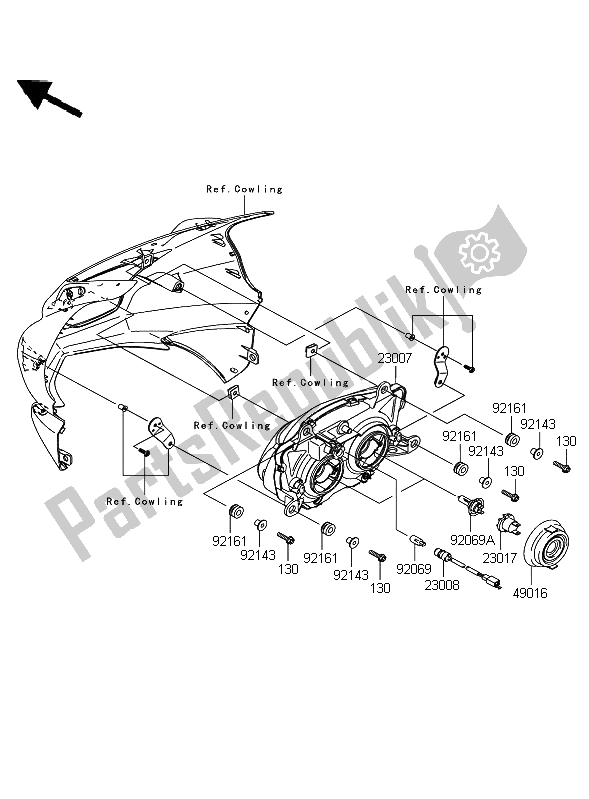 All parts for the Headlight of the Kawasaki Ninja 250R 2009