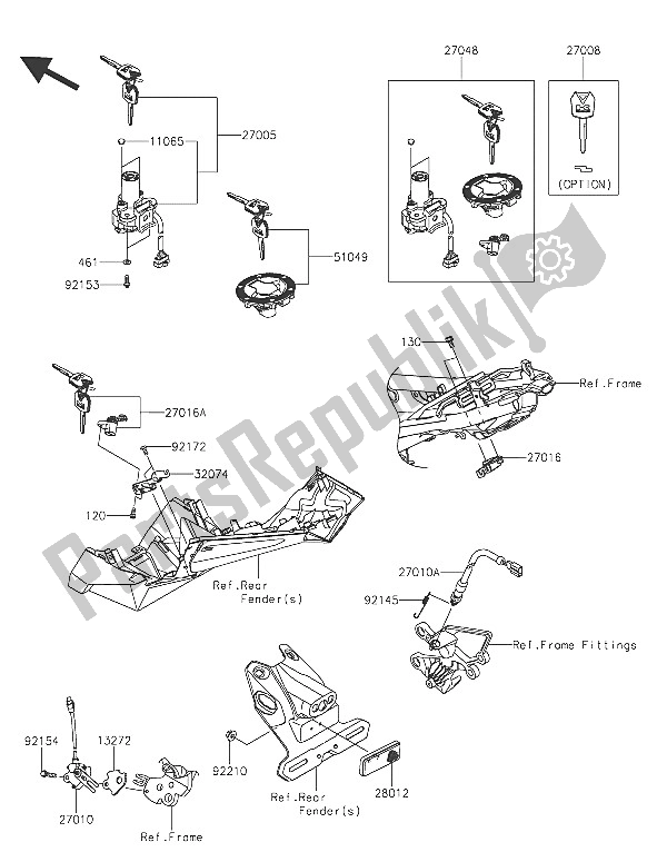 Todas as partes de Chave De Ignição do Kawasaki Ninja 250 SL 2016