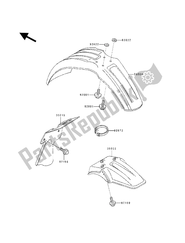 All parts for the Fender of the Kawasaki KX 60 1991