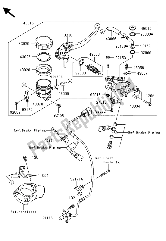 All parts for the Front Master Cylinder of the Kawasaki ZZR 1400 ABS 2013